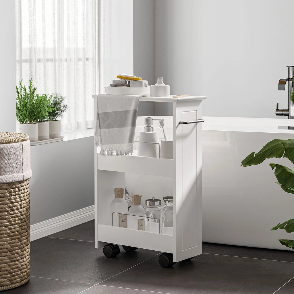 CARRELLO SALVASPAZIO MULTIUSO IN LEGNO MDF E RUOTE 42.5X20.3X66.7CM BIANCO