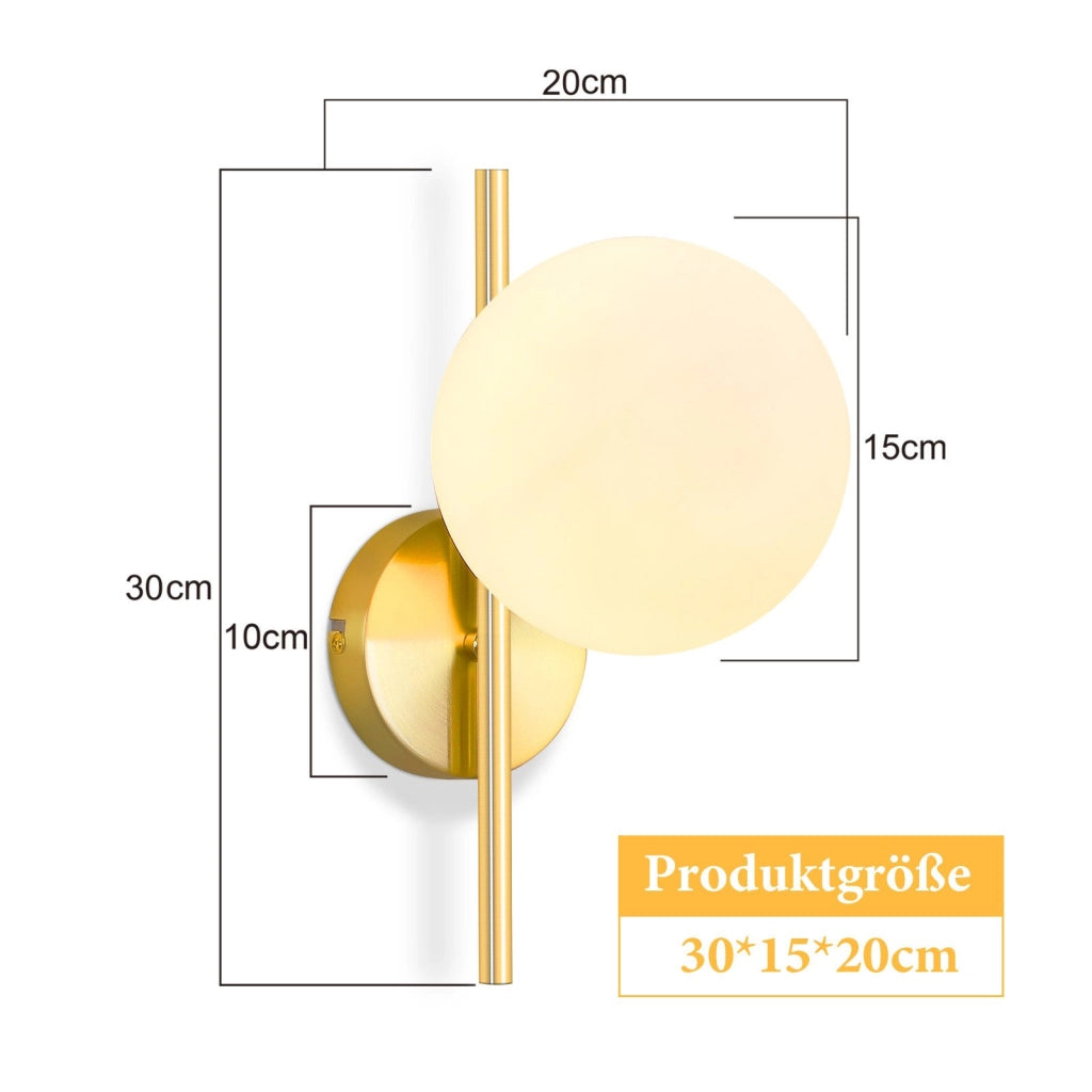ZMH Applique da parete moderna per interni lampada da parete in oro con paralume in vetro E27 camera da letto corridoio
