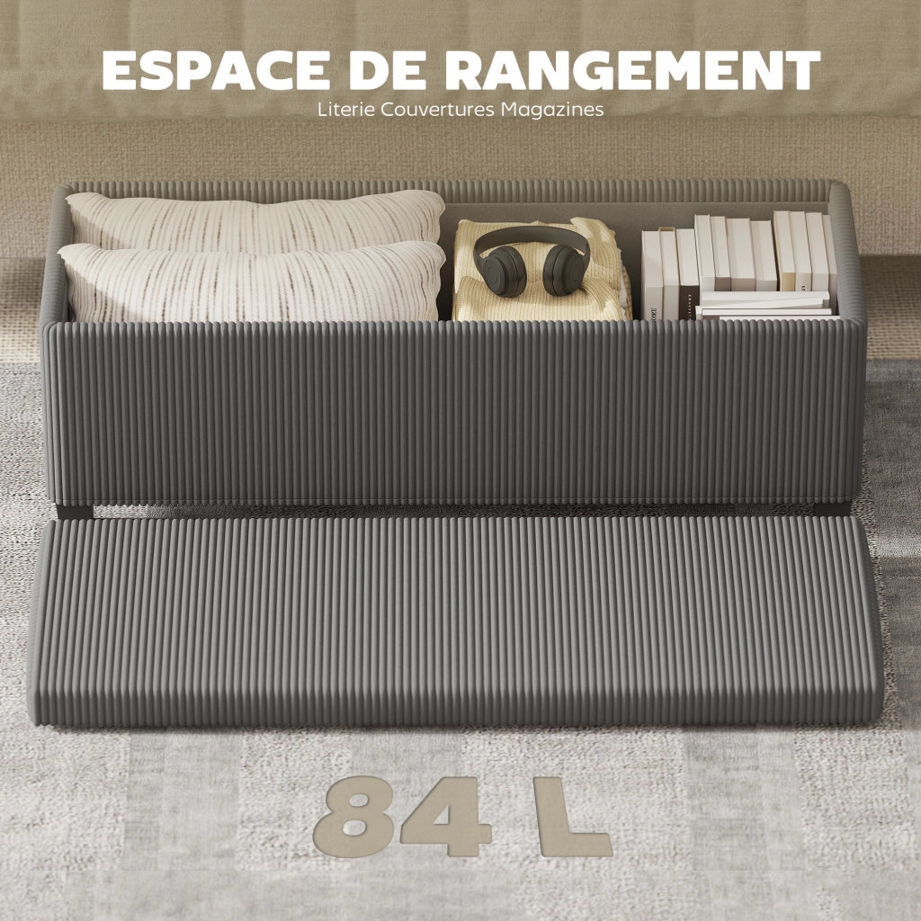 Pouf Contenitore in Velluto Grigio ¨C ZephMum ¨C 112x42x40 cm