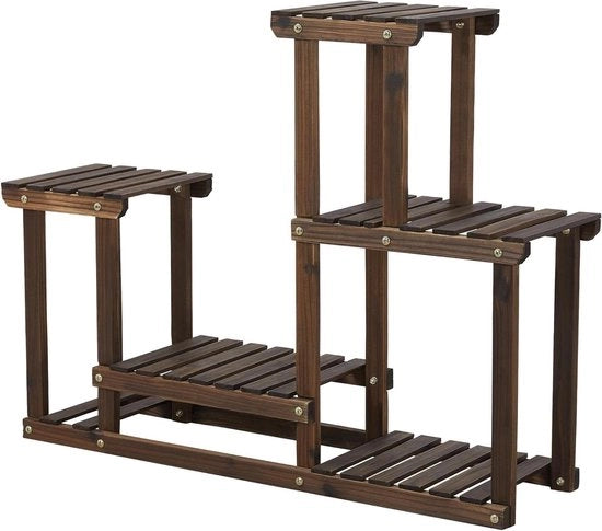 Plantenrek in legno per interni o esterni - Reticolo a più livelli per fiori (dimensioni: 95 x 25 x 73 cm)