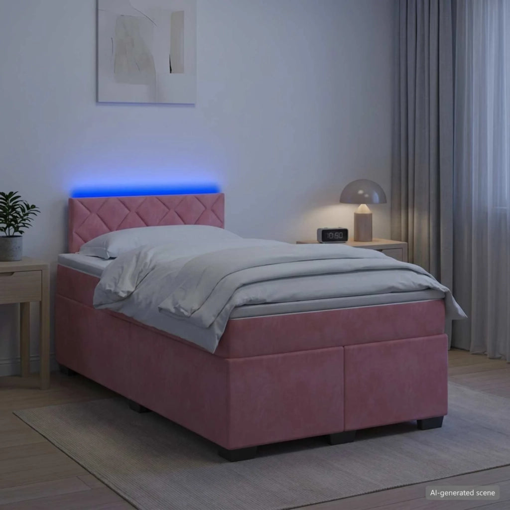 Letto con Box Spring, Materasso e LED Rosa 120 x 200 cm Velluto 3452167