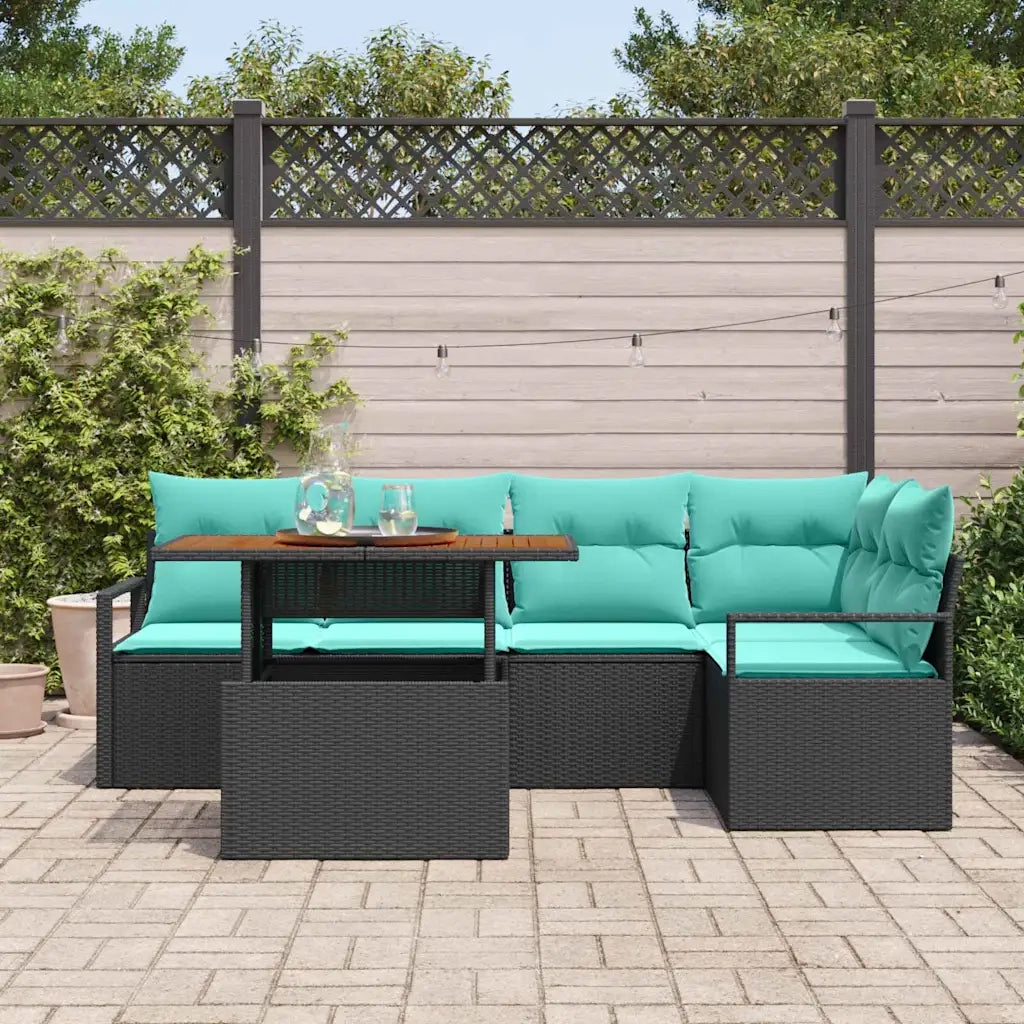 Set da Pranzo per Giardino con cuscino 6 pcs Nero e Verde acqua 3349717