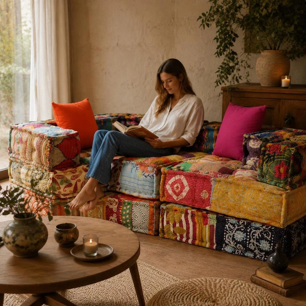2-seater Modular Pouf Patchwork Fabric