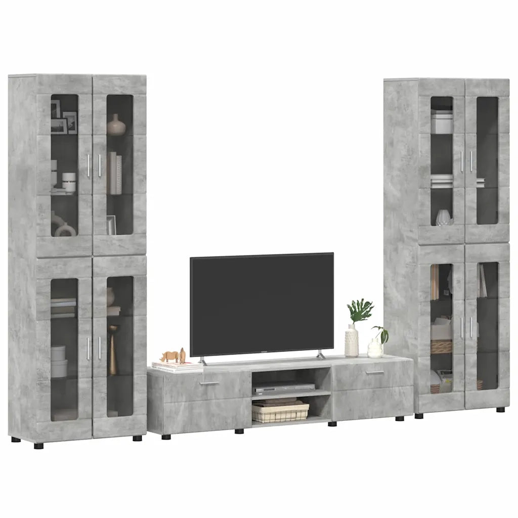 Set mobile TV con porta FLORIN Grigio cemento Legno multistrato