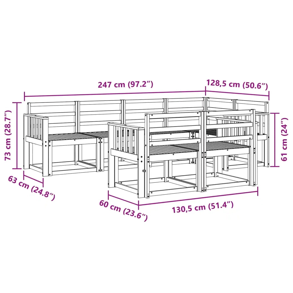 Set di divani da esterno 7 pcs Naturale