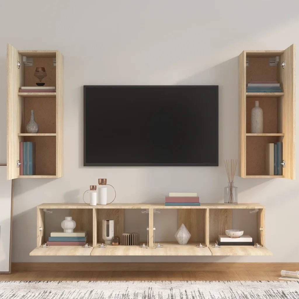 Set di Mobili Porta TV 4 pz Rovere Sonoma in Legno Multistrato 3114200