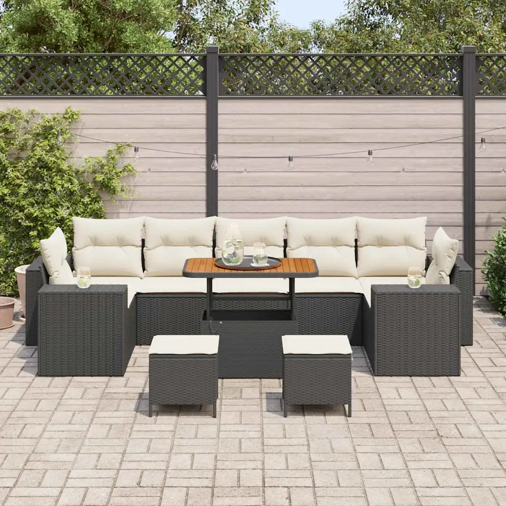 Set Divano da Giardino 10 pcs Nero polyrattan