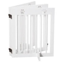 Cancellino per Cani taglia Piccola Pieghevole con Piedini Rimovibili, Cancelletto di Sicurezza in Legno di Pino, 204x30x61 cm, Bianco