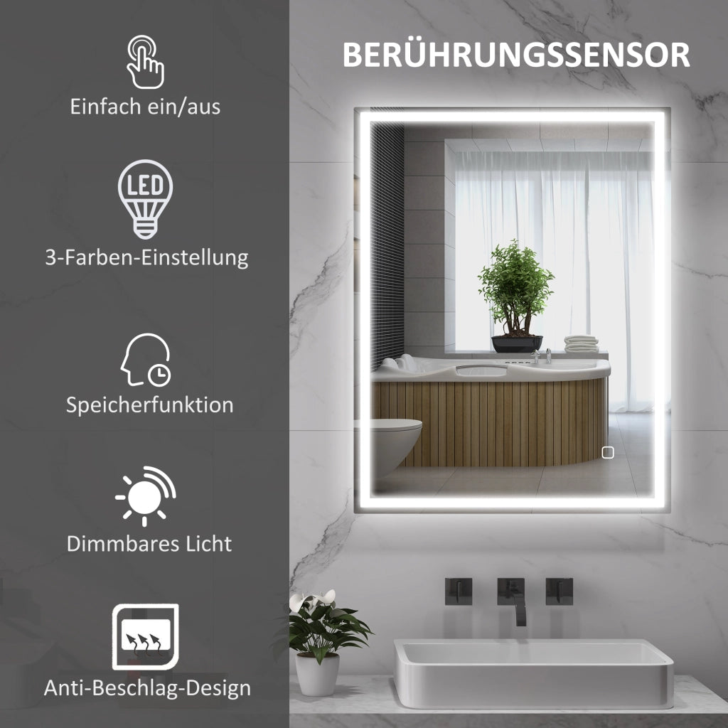Specchio da Bagno con Luce LED 90x70 cm ¨C zephmum ¨C Argento