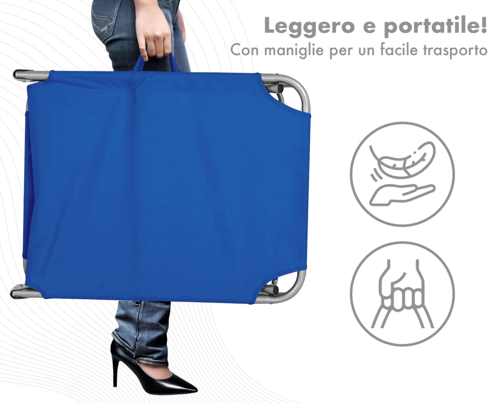 Coppia Set 2 Pezzi Lettino Prendisole Struttura In Alluminio Anodizzato Schienale Regolabile Impermeabile Resistente Raggi Uv Pieghevole Professionale Tessuto Textilene - Blu