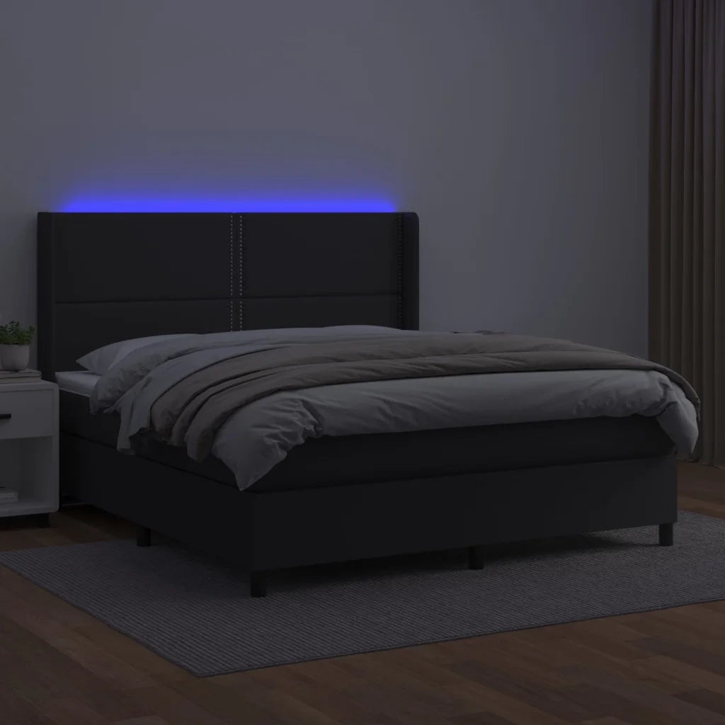 Giroletto a Molle con Materasso e LED Nero 180x200cm Similpellecod mxl 99400