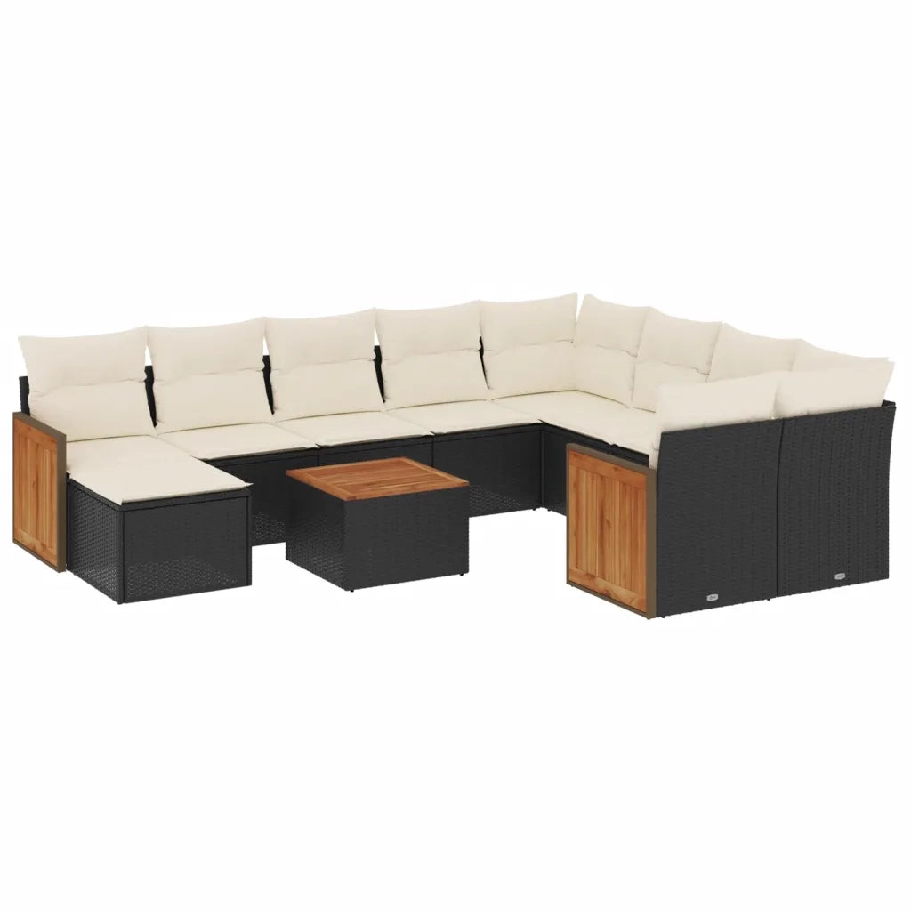 Set Divani da Giardino 11 pz con Cuscini in Polyrattan Nero 3260642