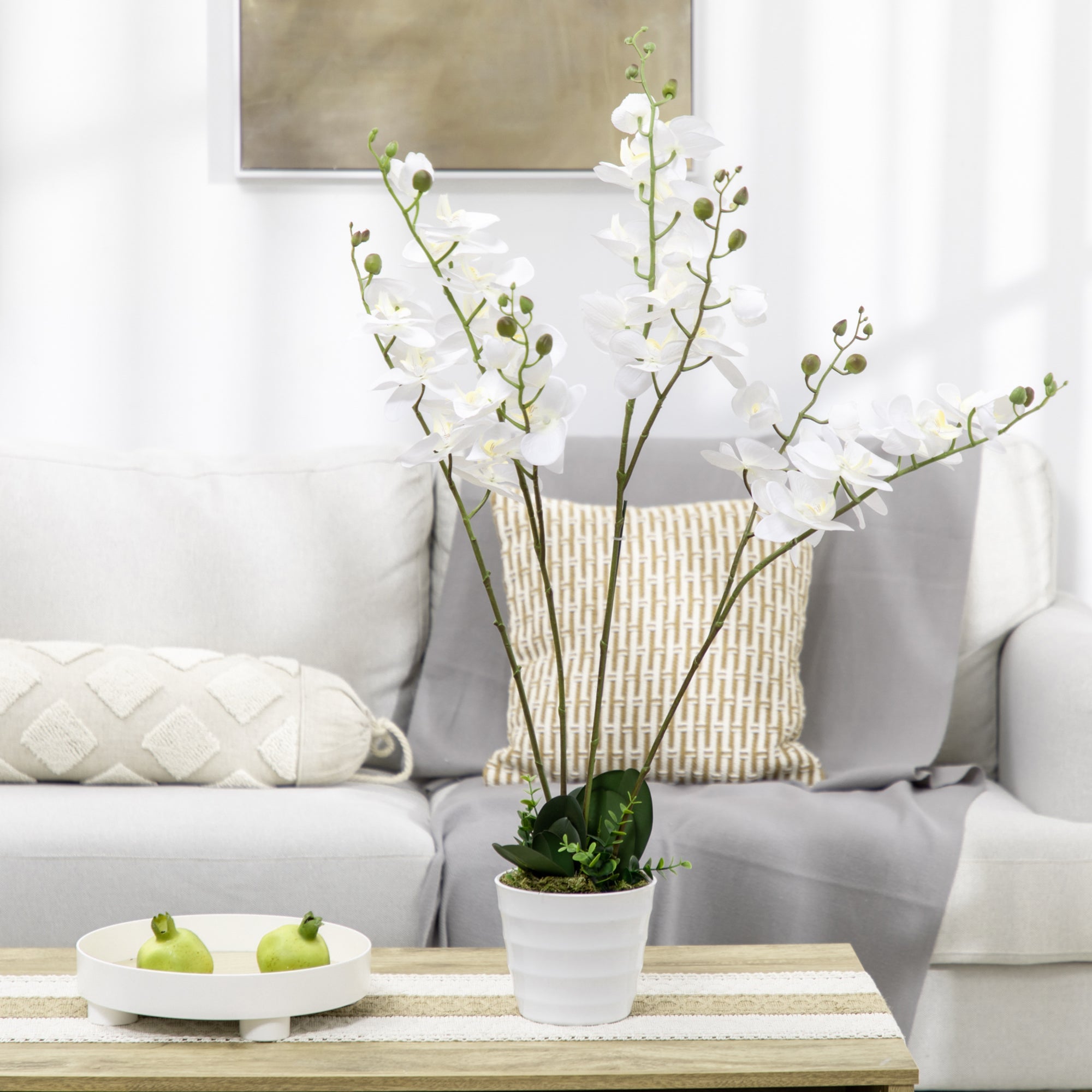 Pianta Artificiale Orchidea H75 cm con Vaso Bianco