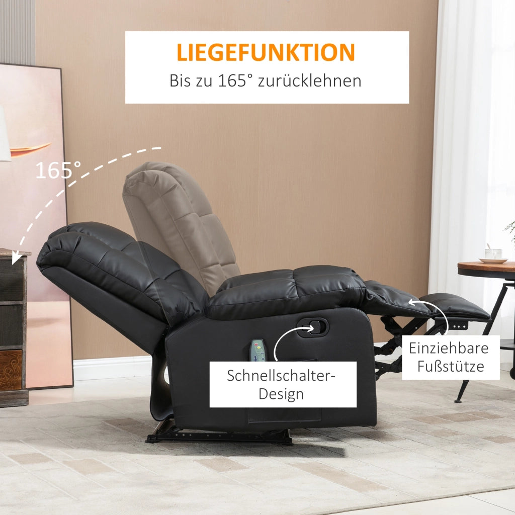 Poltrona relax massaggiante ¨C Xylo ¨C 8 punti vibrazione, reclinabile, similpelle nera, 94x99x99cm
