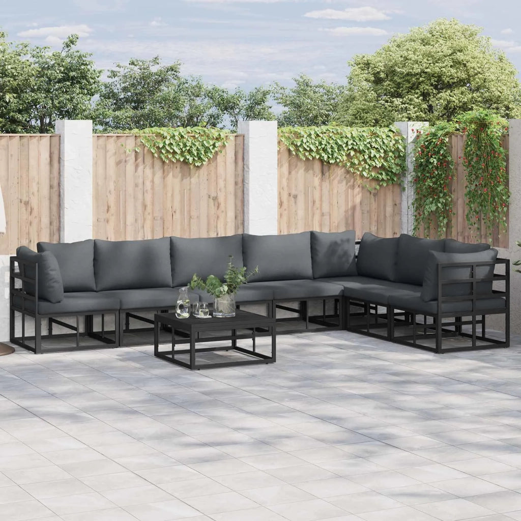 Set Divano da Giardino con cuscino 7 pcs Nero Alluminio 3378872