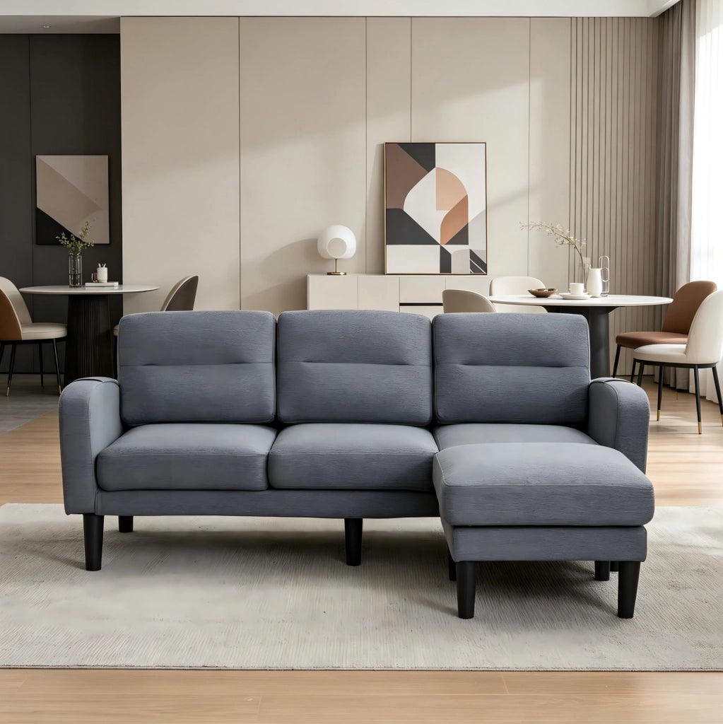 Divano angolare modulare L con chaise longue e tasche laterali