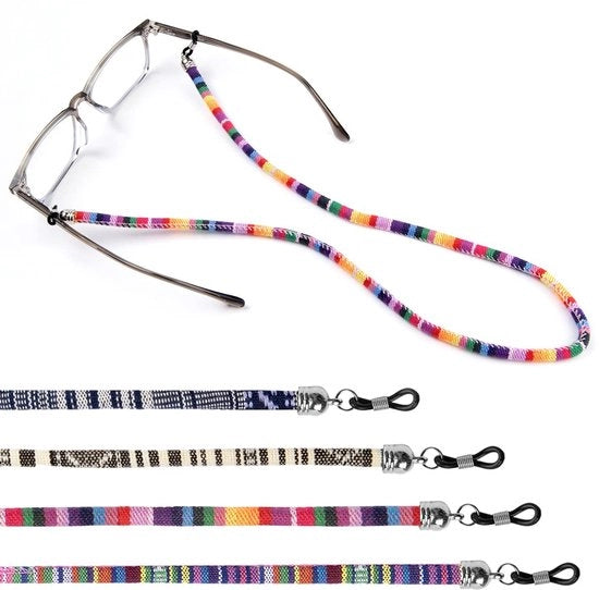 Cinturino per Occhiali in Cotone Grosso - 4 Pezzi - Design Unisex - Cinturino per Occhiali - Cinturino Antislip per Occhiali con Rullo per Occhiali - Adatto Uomini/Donne