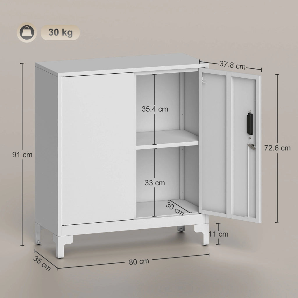 Mobile da Ufficio Portadocumenti con 3 Ripiani, 2 Ante e Chiavi, 80x35x91 cm, Bianco
