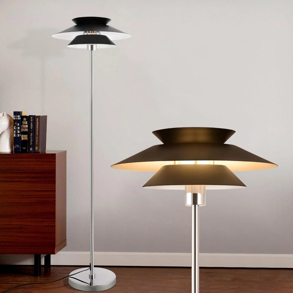 ZMH Lampada da terra vintage nera E27 metallo industriale 145cm interruttore pedale per camera letto ufficio