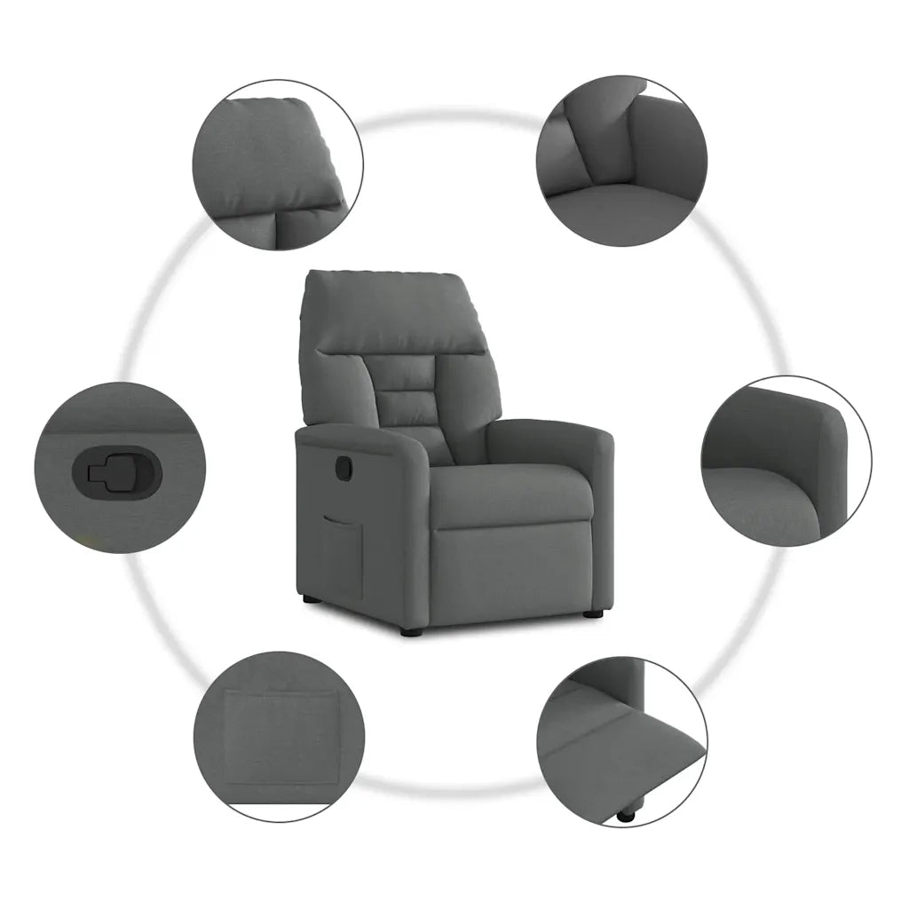 vidaXL Poltrona Reclinabile in Tessuto Grigio Scuro
