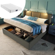 Letto matrimoniale – 140x200 cm – luce USB contenitore con materasso – PU grigio