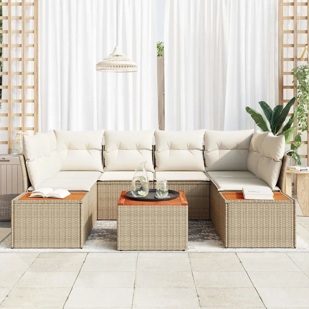 Set Divano da Giardino con cuscino 6 pcs Beige Poly Rattan 3348037