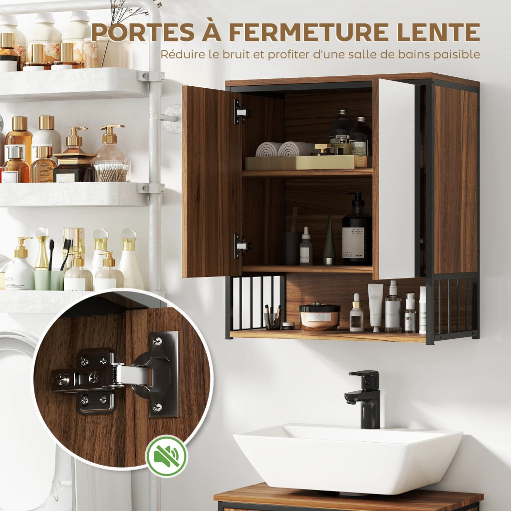 Armadietto Bagno con Specchio e Ante ¨C zephmum ¨C Marrone 60x30x