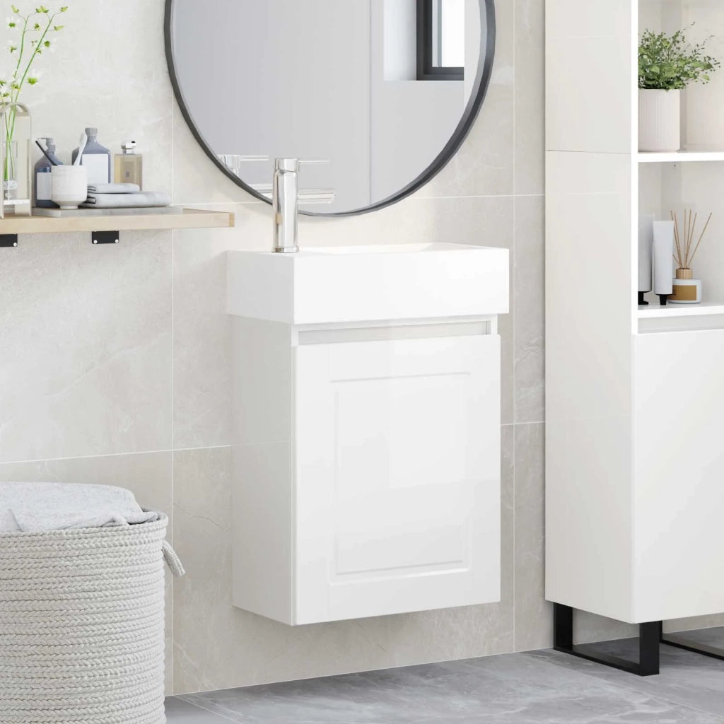 Mobile bagno con rubinetto Bianco Lucido 45,5 x 22,5 x 84 cm