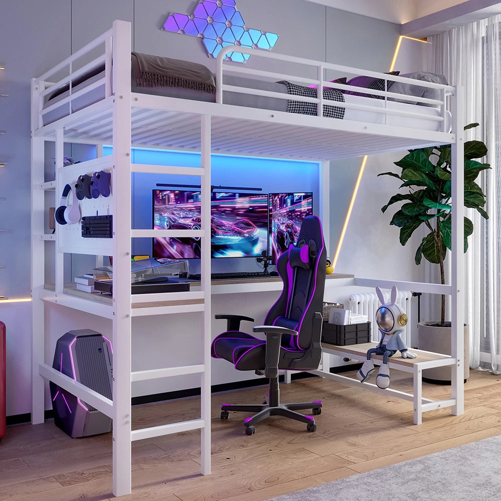 Letto a soppalco - Xylo - 90x200 cm scrivania USB LED bianco