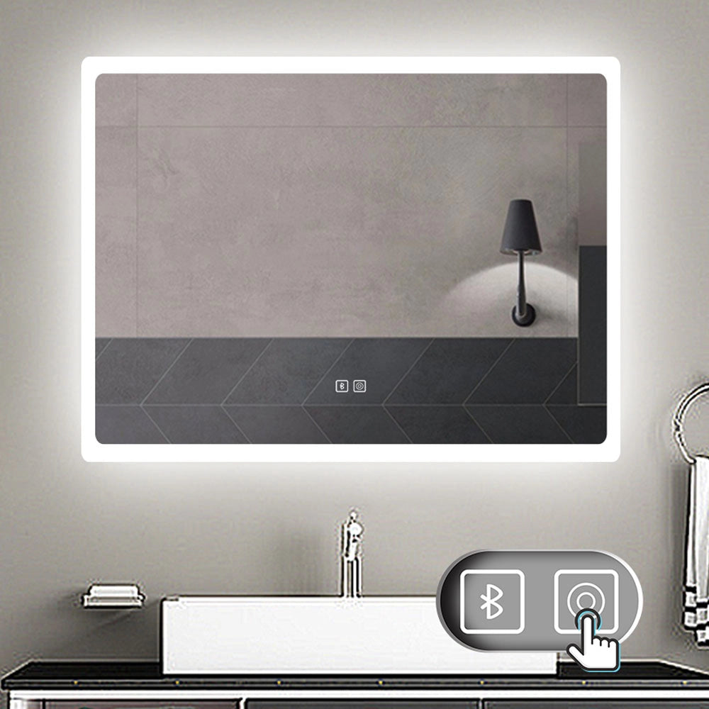 Aica Specchio da bagno a LED con Bluetooth 80 x 60 cm + 3 colori di luce regolabili + tasti a sfioramento
