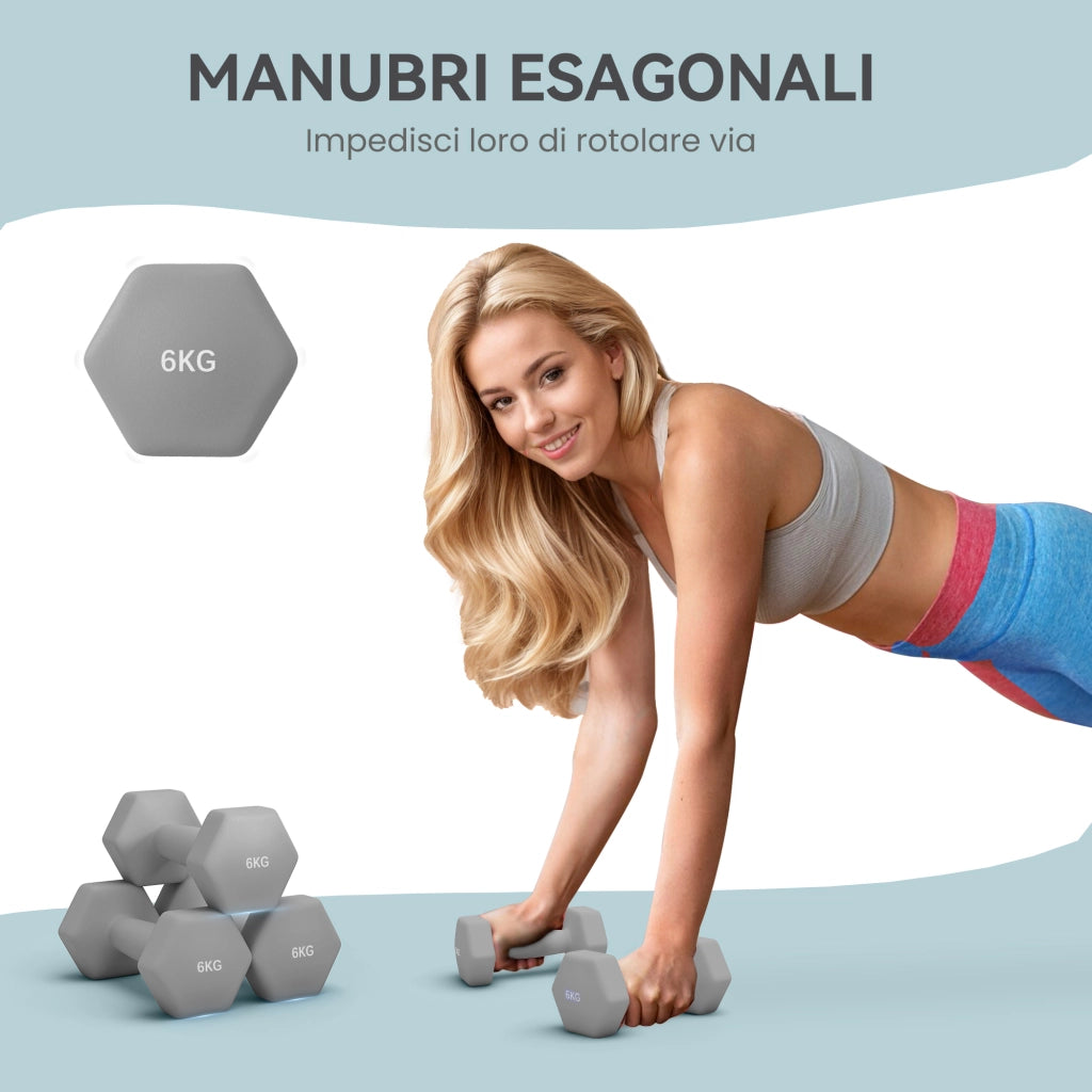 Set 2 Manubri Esagonali 6 kg ¨C zephmum ¨C Metallo e Plastica Grigio 22x10x10 cm