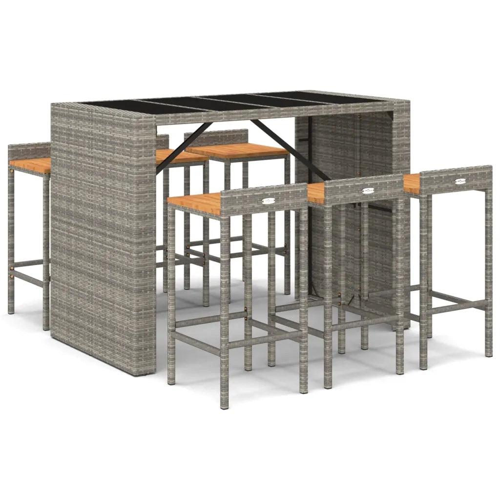 Set Bar Giardino 7pz Grigio Polyrattan e Legno Massello Acacia 3187687