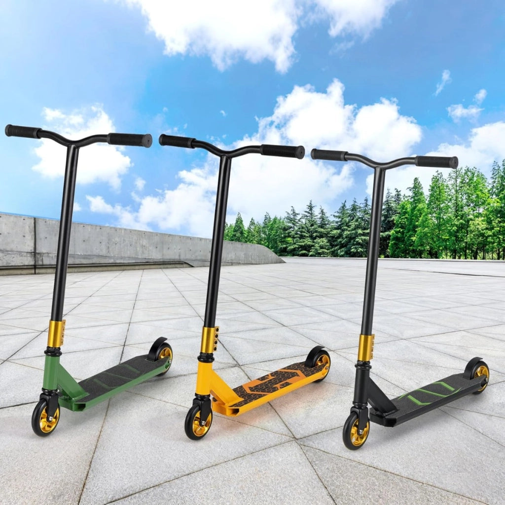 Scooter acrobatico per bambini con 2 ruote pu e ampia pedana in alluminio, Scooter pro per trucchi da strada Nero
