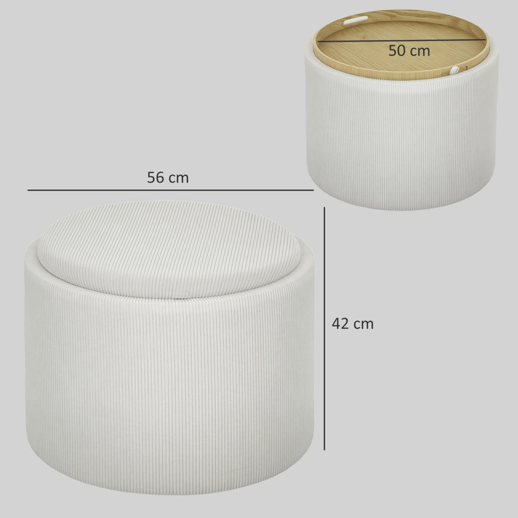 Pouf contenitore rotondo ¨C Xylo ¨C Tessuto a coste crema con vano portaoggetti