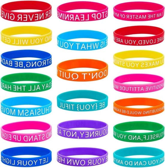 Bracciali in silicone sportivi motivanti - Cinturini con citazioni d'ispirazione - Stili unisex - Messaggi positivi - Accessori per donne e uomini - 20 pezzi