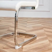 Set di 4 sedie da pranzo a sbalzo, struttura in metallo cromato, Schienale in pelle PU, 42x 54 x 100 cm, Bianco