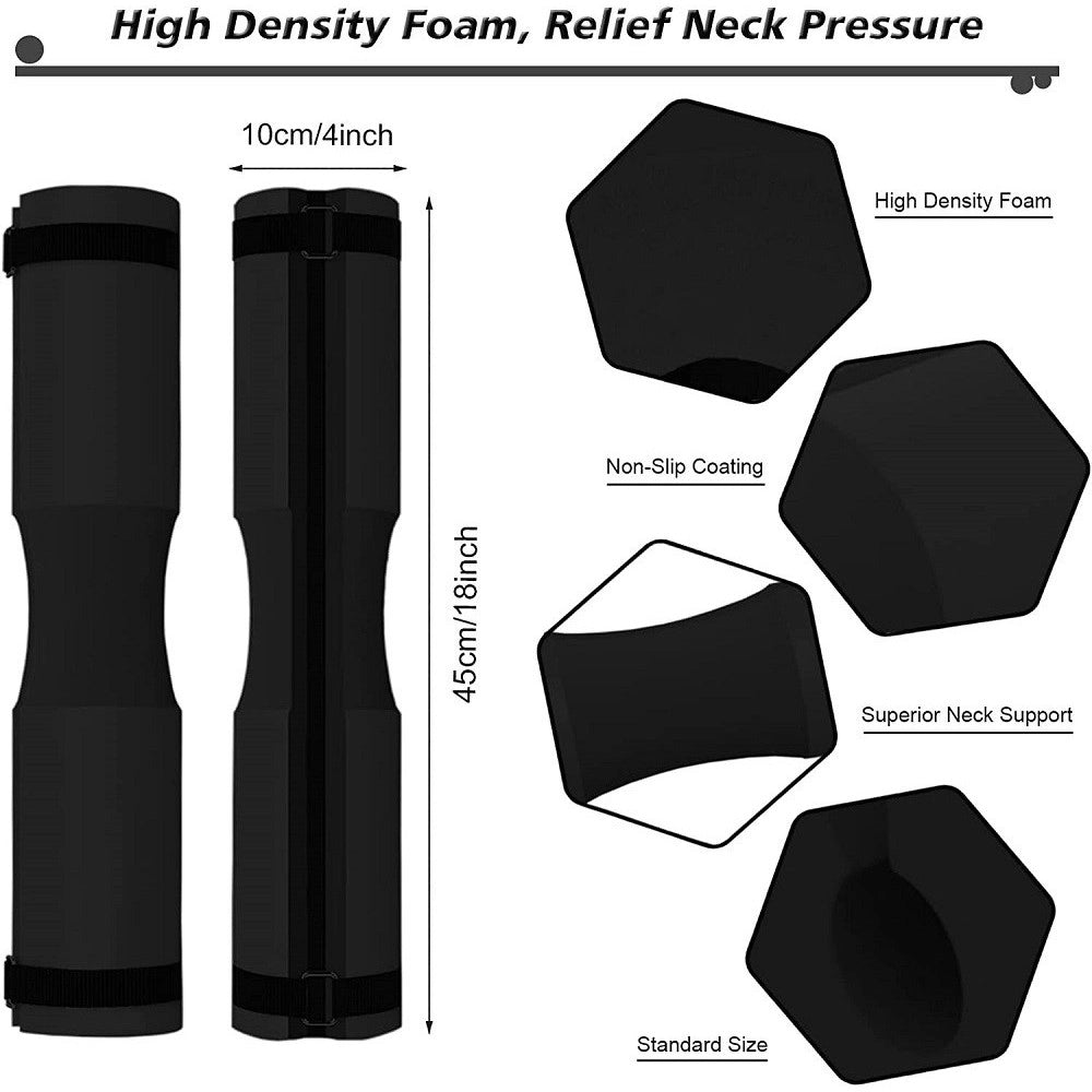 Trade Shop - Barbell Squat Pad Cuscino Bilanciere Collo Per Sollevamento Pesi Squat 45x10 Cm - Nero