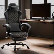 SEDIA GAMING Ergonomica in pelle nera, schienale reclinabile, supporto testa e lombare