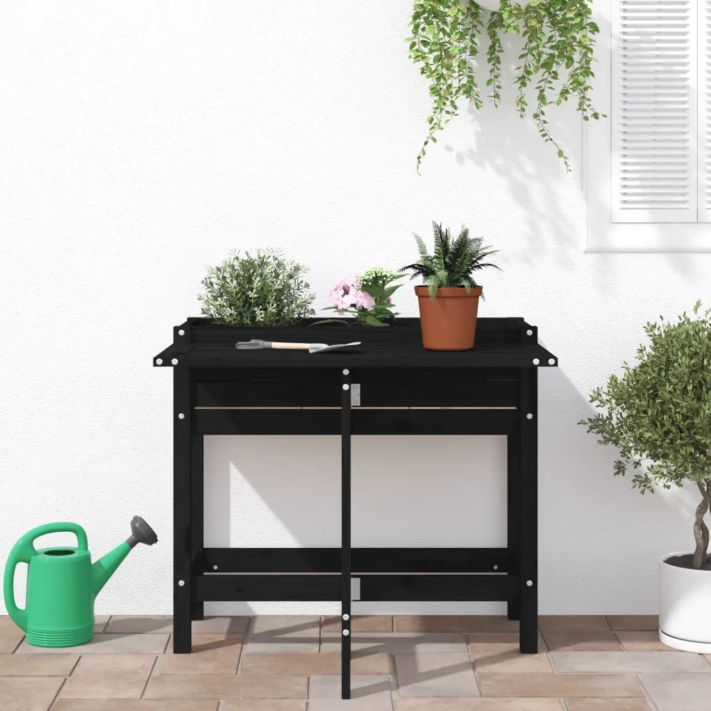 Fioriera da Giardino-Vaso da Esterno-Contenitore per Piante Piano Pieghevole Nera Legno Massello Pino