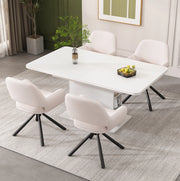 Set 4 sedie da pranzo girevoli bianche con braccioli e rivestimento morbido confortevole