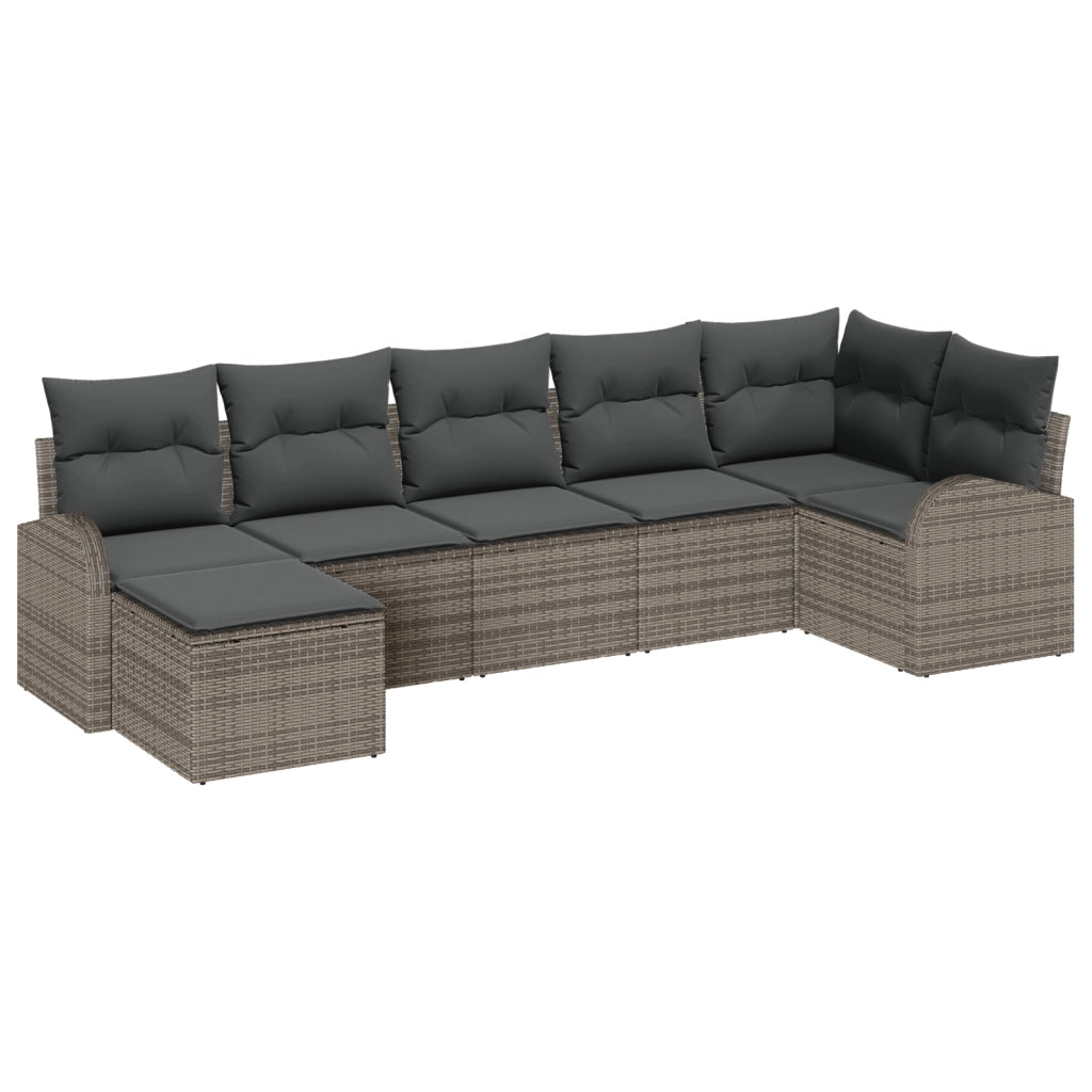 Set di divani da giardino  7 Pezzi con Cuscini Grigio Rattan Sintetico