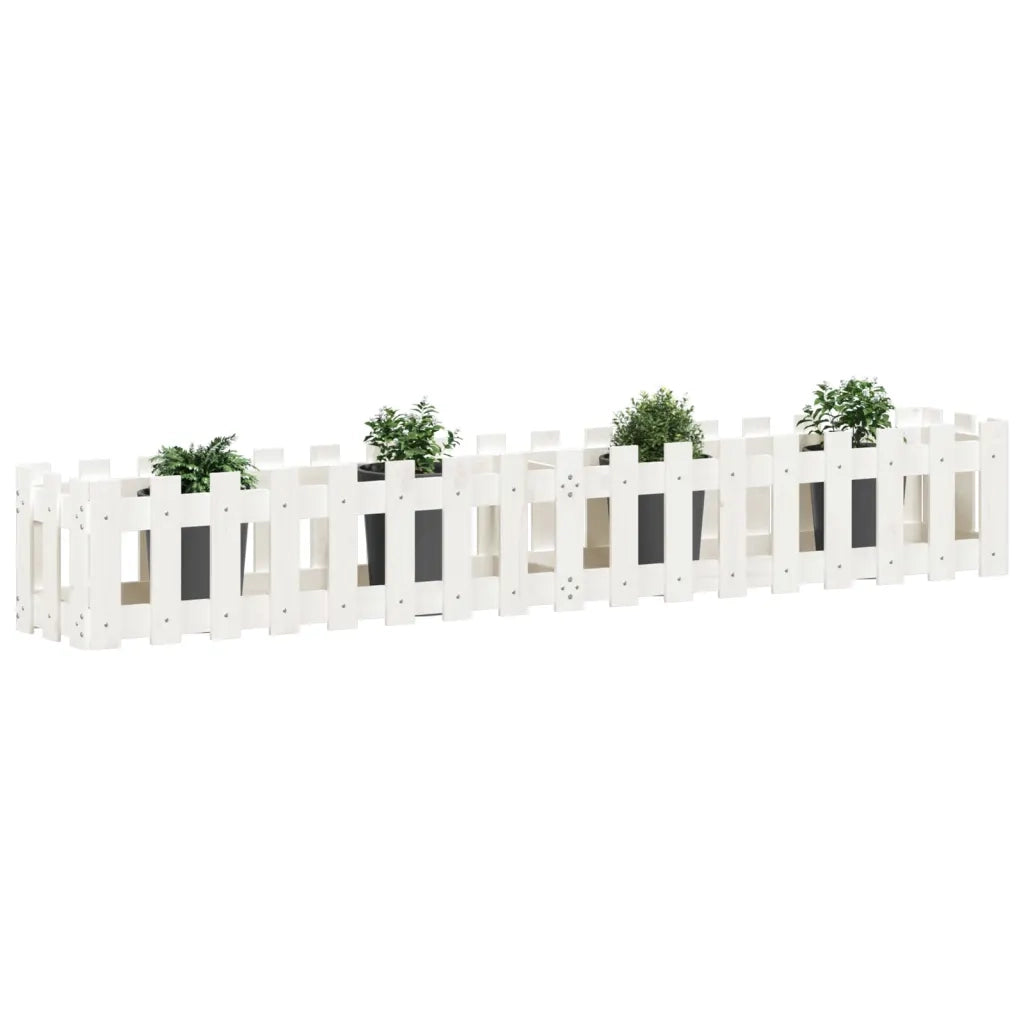 Fioriera Giardino a Recinzione Bianca 200x30x30cm Massello Pino 832503