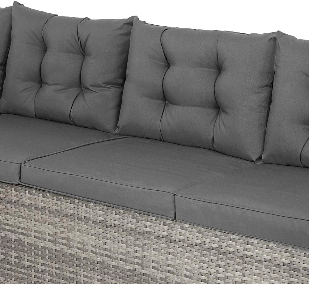 Set Salottino Lounge Polyrattan WPC Tavolo da Pranzo con Copriseduta Cuscini Idrorepellenti Mobili Esterno