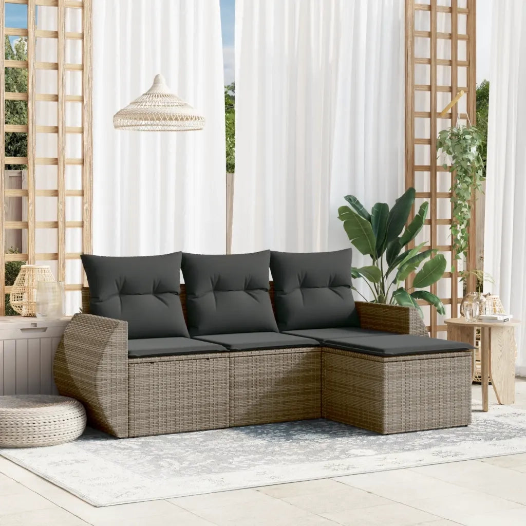 Set Divani da Giardino 4 pz | Set Salotto da Giardino con Cuscini in Polyrattan Grigio