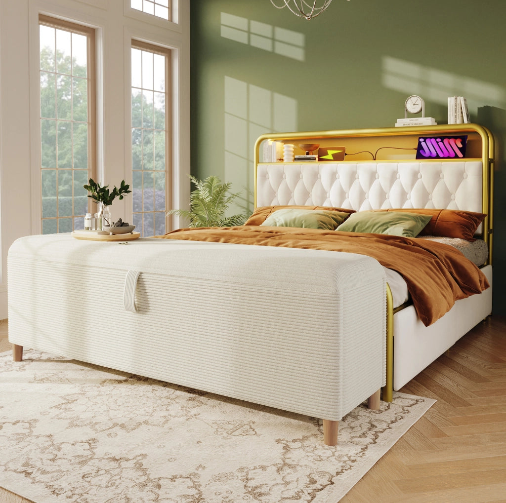 Panca contenitore imbottita 175 cm in tessuto effetto corda; beige