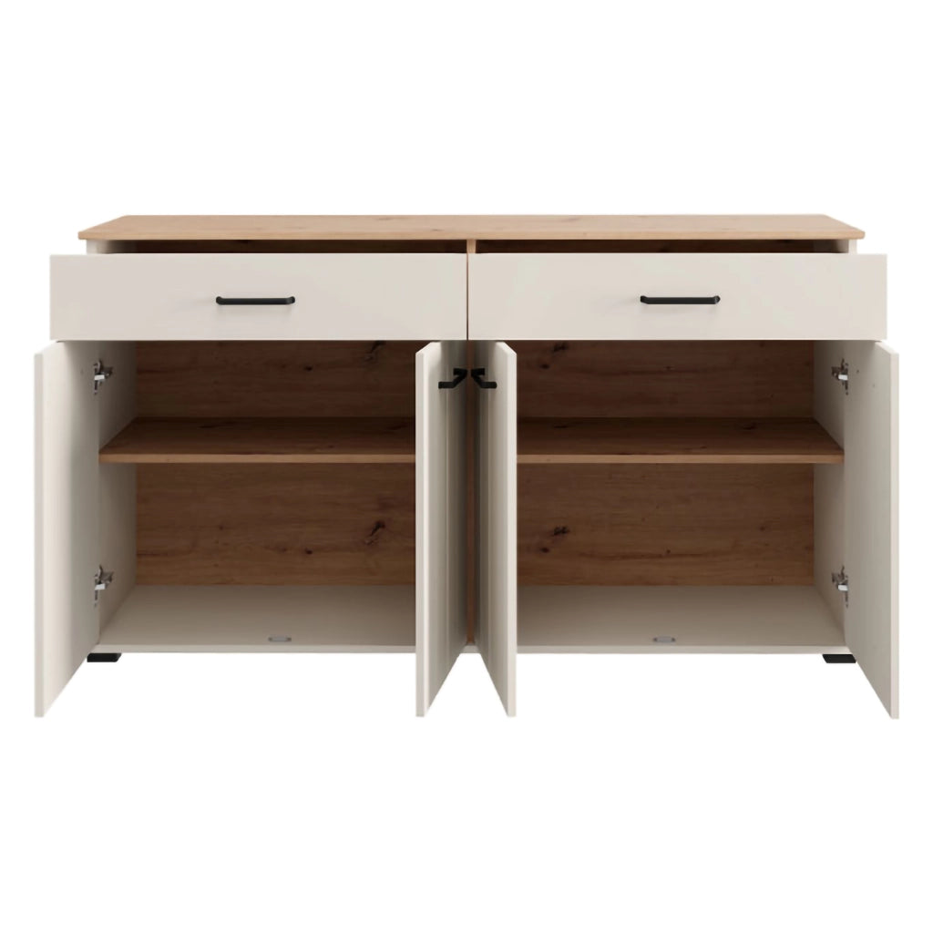 Madia Quarna, Credenza 3 Ripiani, 156x40x86h cm Bianco Crema