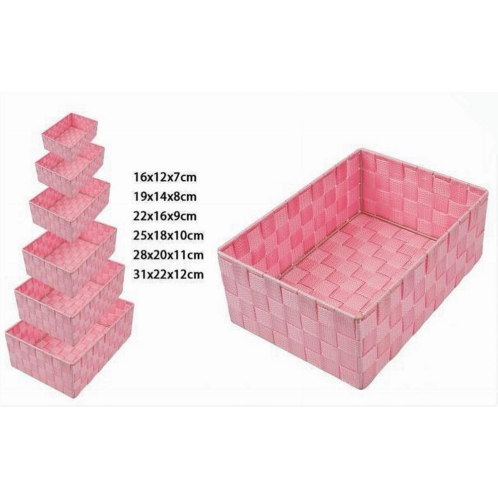 Trade Shop - Set 6 Pz Scatola In Tessuto Organizer Armadio Scaffali Porta Oggetti Rosa 79071 -