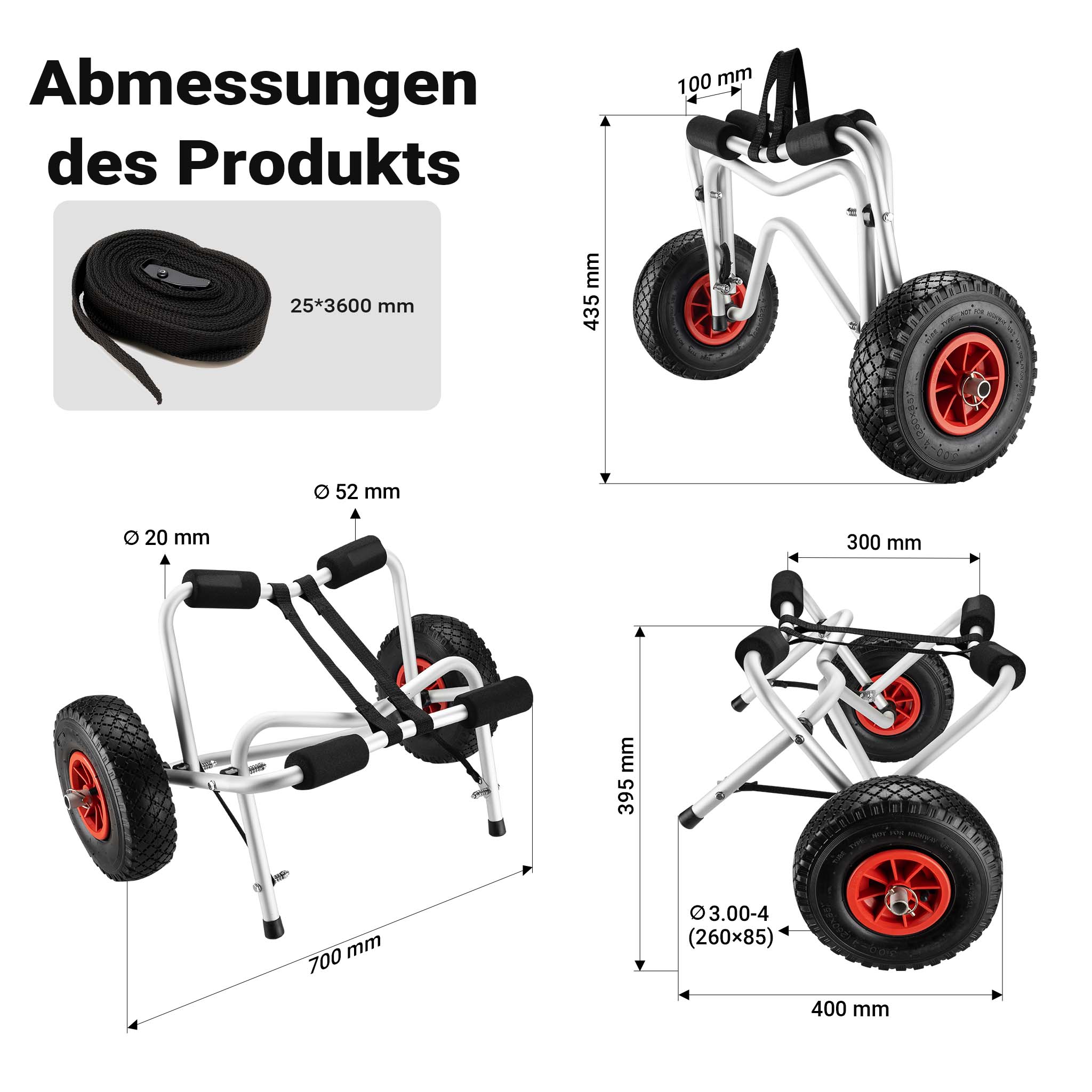Carrello porta canoa tavola da surf barca Carrellino in alluminio per trasporto Pieghevole
