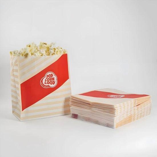 Sacchetti di Popcorn M 50 pezzi Sacchetti per Popcorn con strisce Snoepzak Carta per Matrimonio Sacchetti per Snack per Festa Contenitore di Carta Raso Rosso Bianco Beige Cadeau per Bambini 50 pezzi