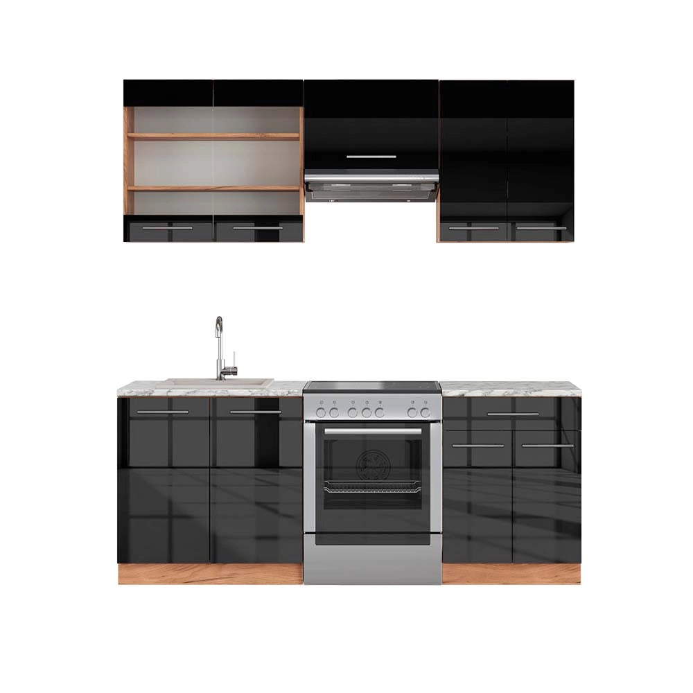 Cucina componibile Fame-Line Antracite lucido/Rovere dorato 200 cm, PL Marmo Vicco